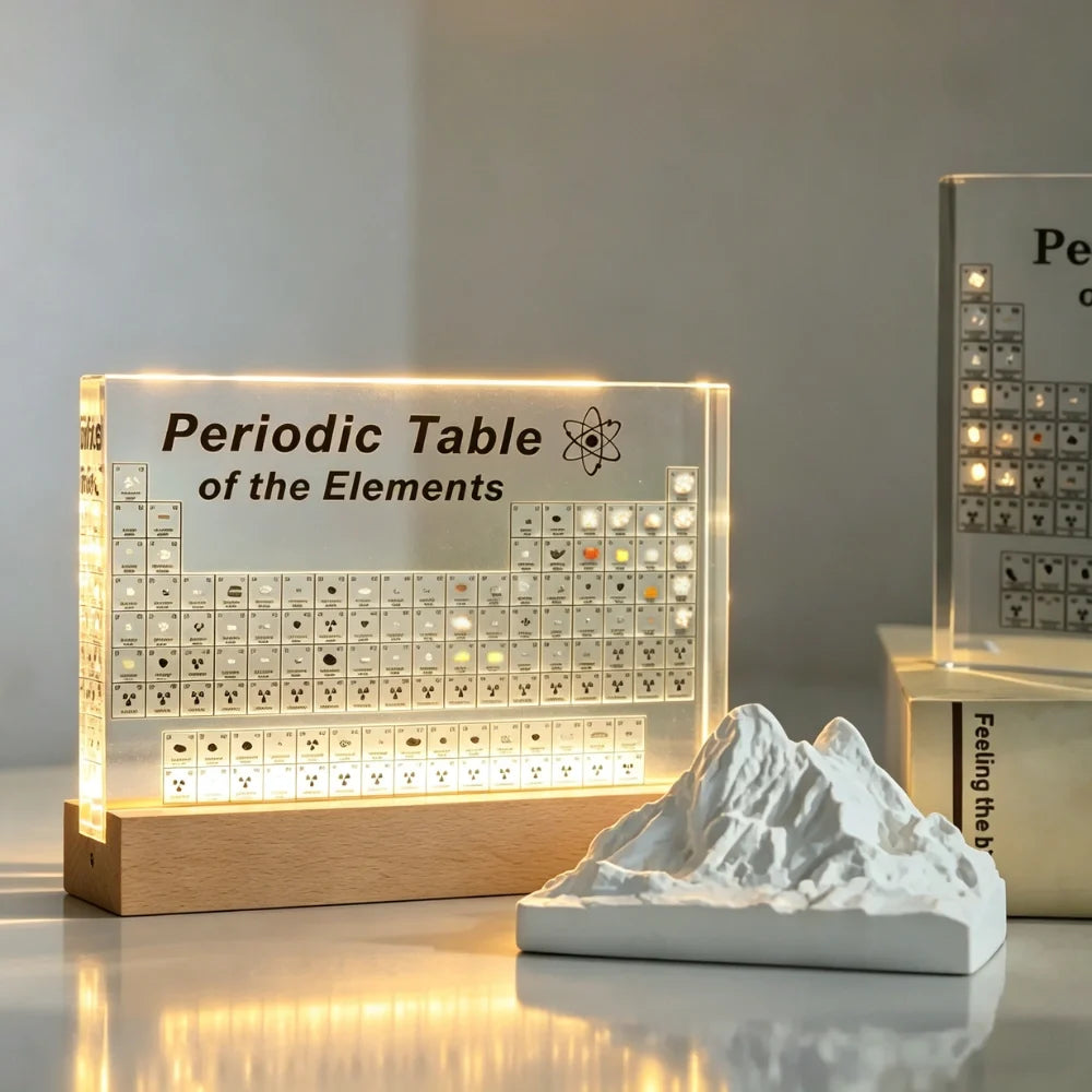 Illuminated Periodic Table with Real Elements