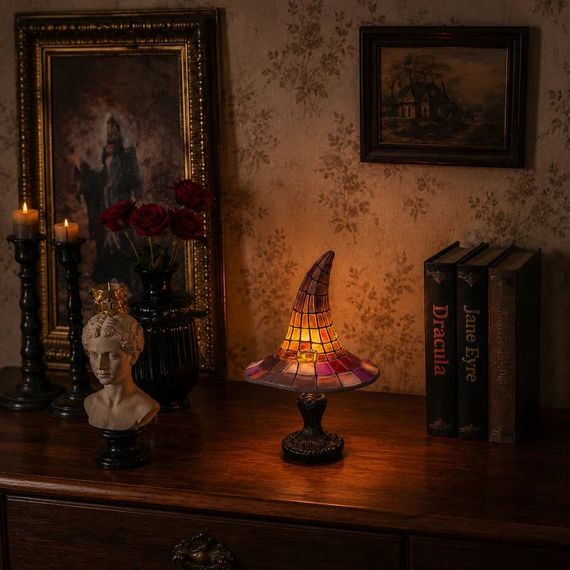 Stained-Glass Witch Hat Table Lamp