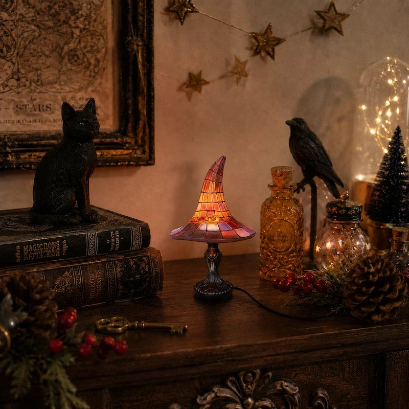 Stained-Glass Witch Hat Table Lamp