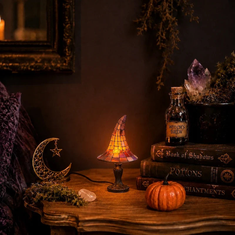 Stained-Glass Witch Hat Table Lamp