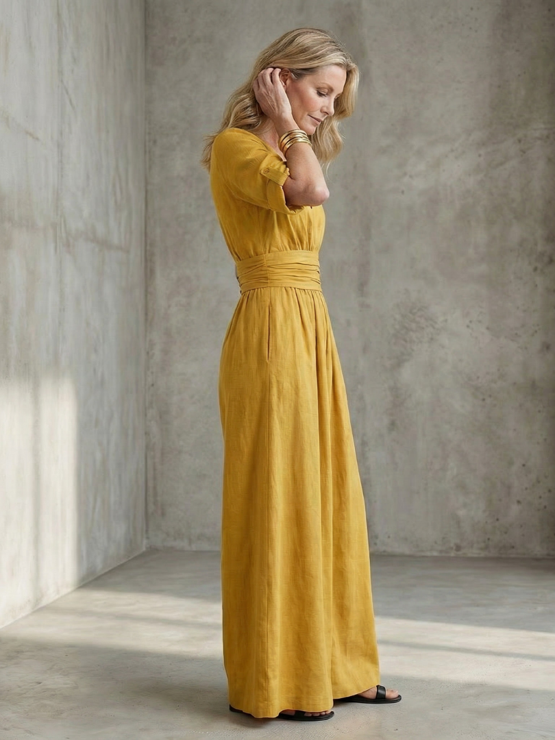 Cross-front wide-leg jumpsuit, detail view