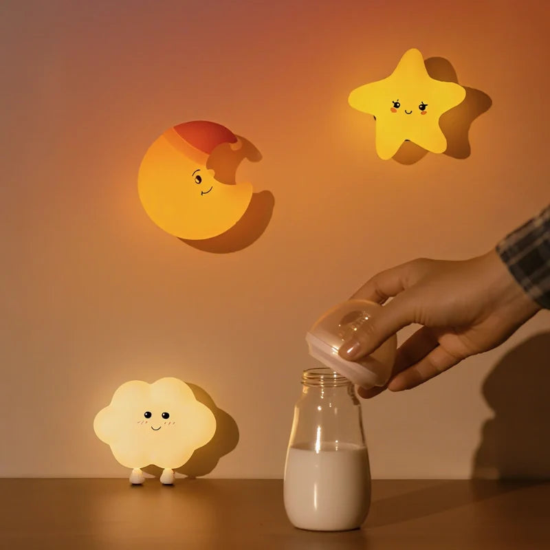 Rechargeable Moon, Star, and Cloud Night Light, Kids Room