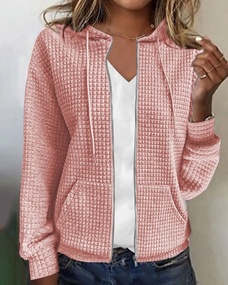 Textured zip-up hoodie in rose