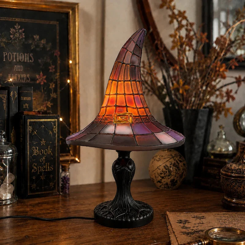 Stained-Glass Witch Hat Table Lamp