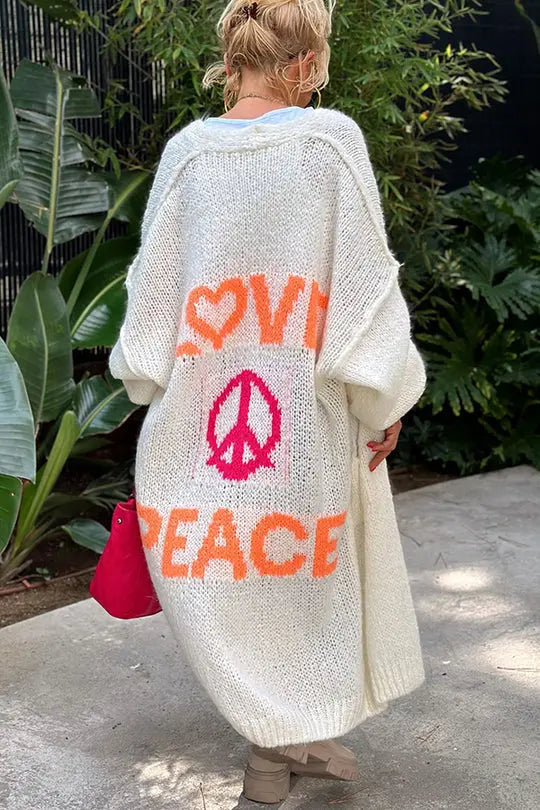 Love and peace print cardigan in white