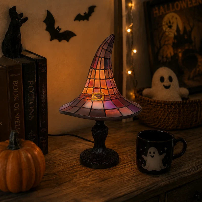 Stained-Glass Witch Hat Table Lamp