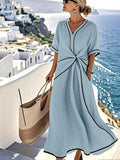 Twist front maxi dress in blue, front view