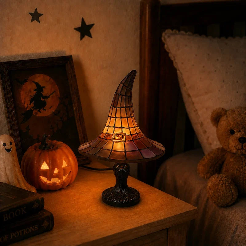 Stained-Glass Witch Hat Table Lamp