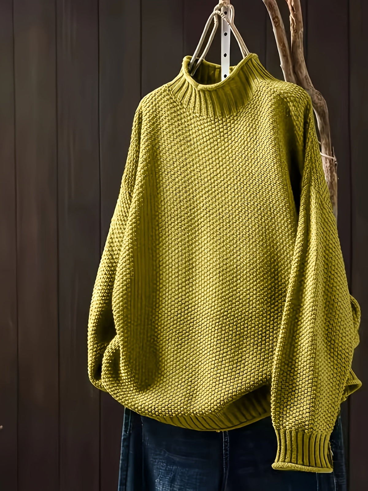 Ribbed collar textured knit sweater in yellow