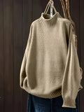 Ribbed collar textured knit sweater in beige, front view
