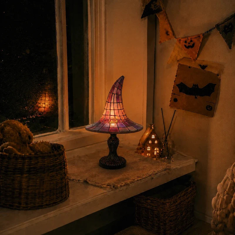 Stained-Glass Witch Hat Table Lamp