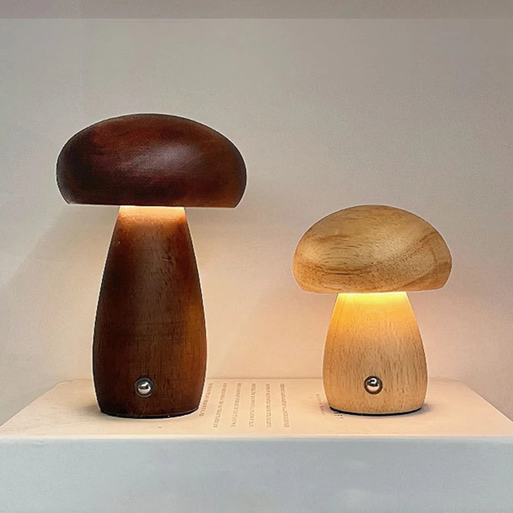 Wooden Mushroom LED Lamp