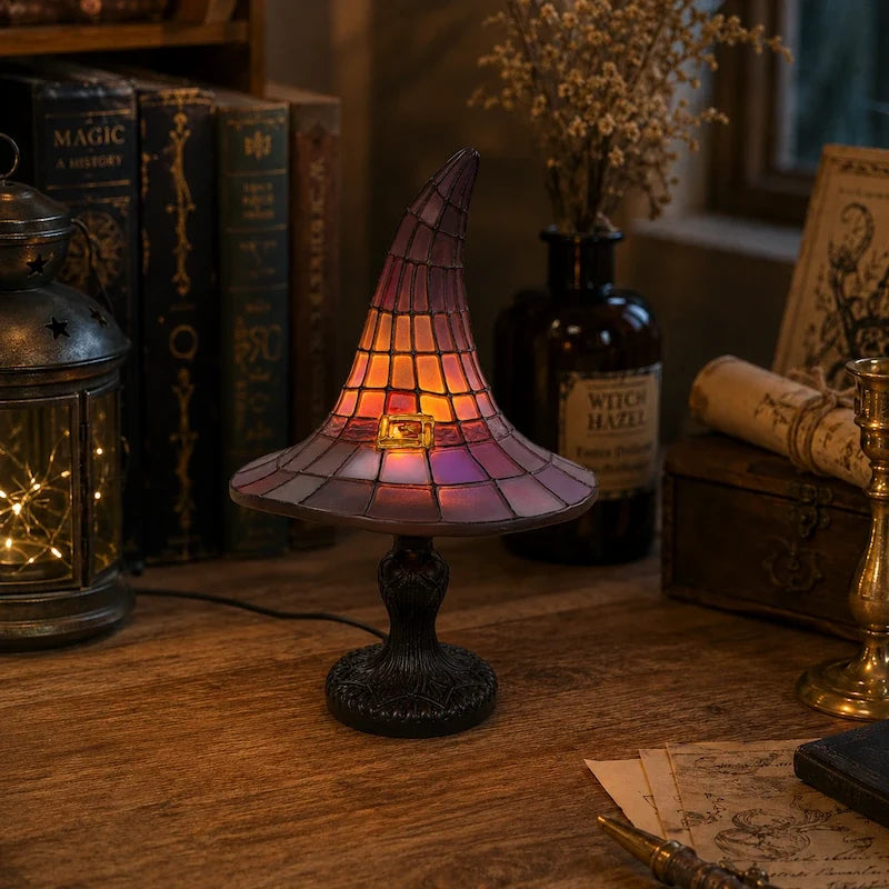 Stained-Glass Witch Hat Table Lamp