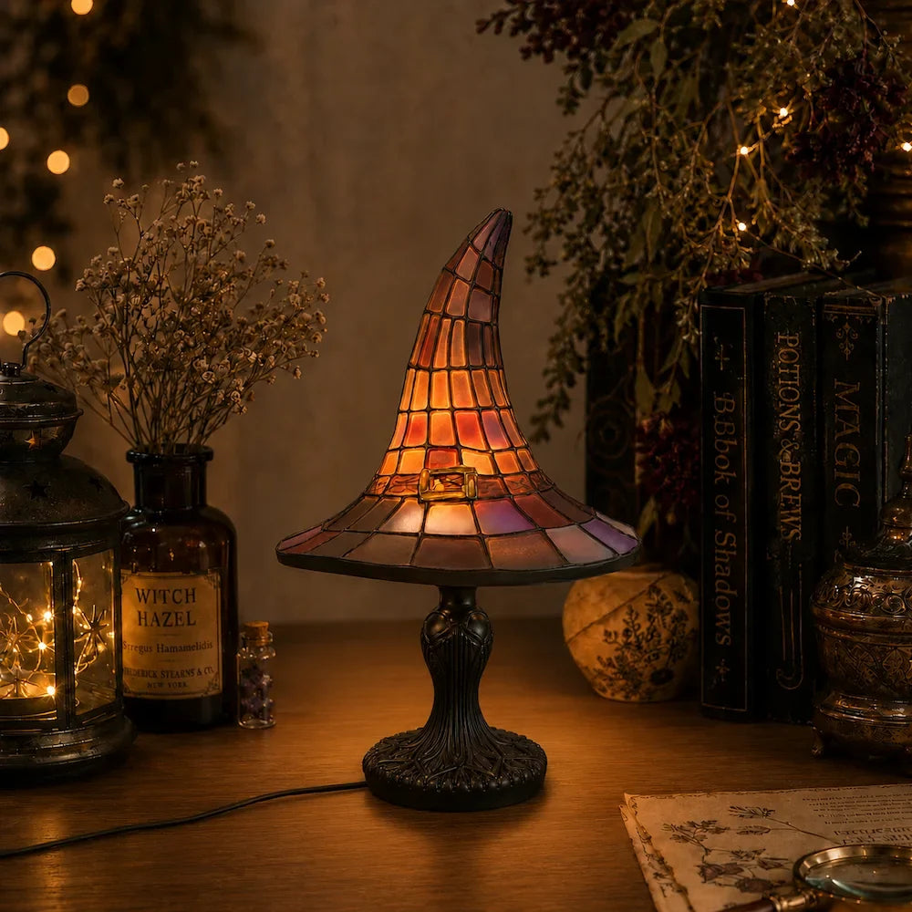 Stained-Glass Witch Hat Table Lamp