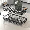 Two-Tier Metal Fruit Basket with Wood Handles