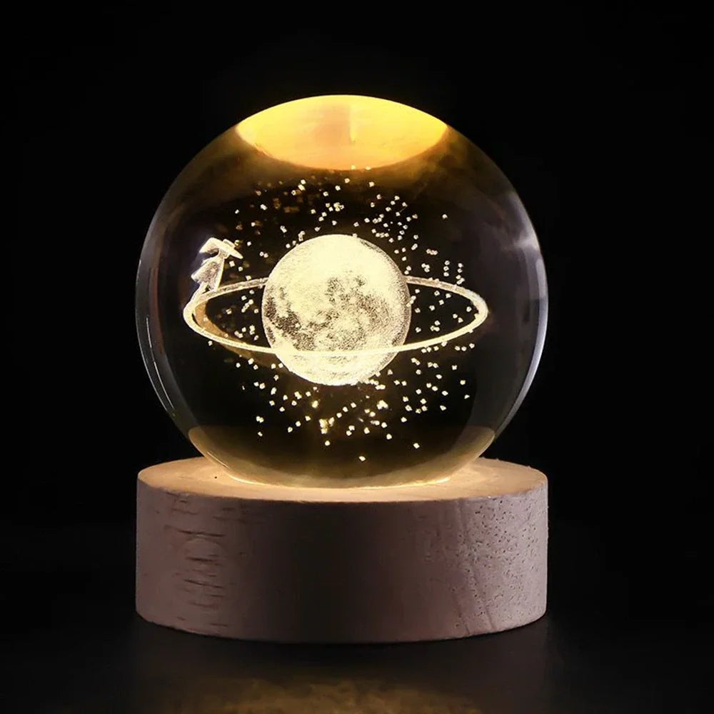 3D-Engraved Crystal Space Ball Night Light