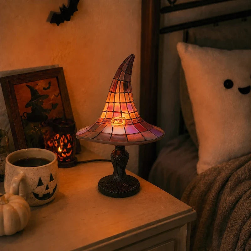 Stained-Glass Witch Hat Table Lamp