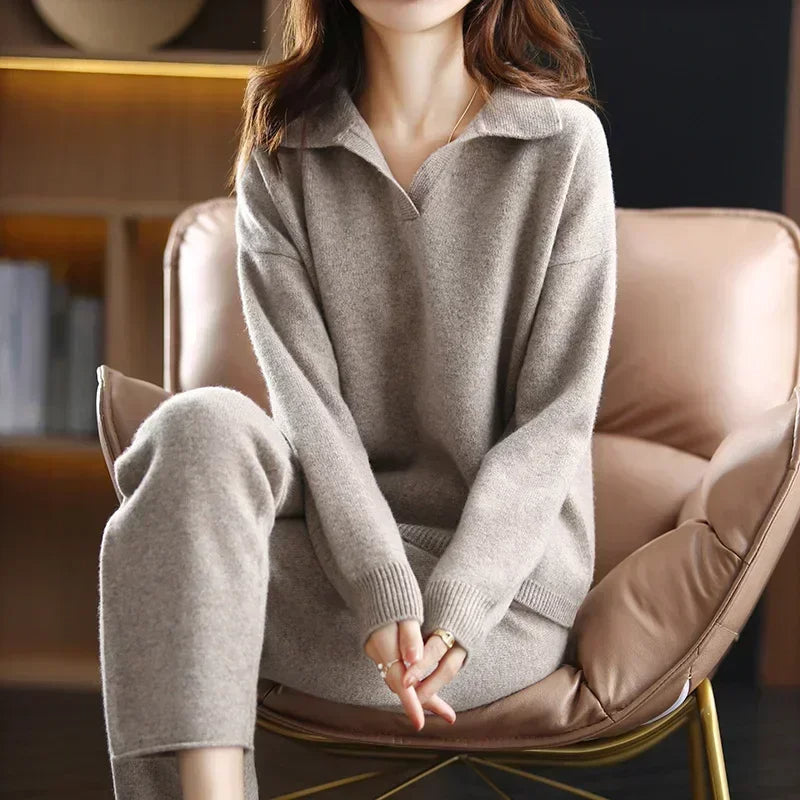 Folded collar open v-neck sweater in dark gray