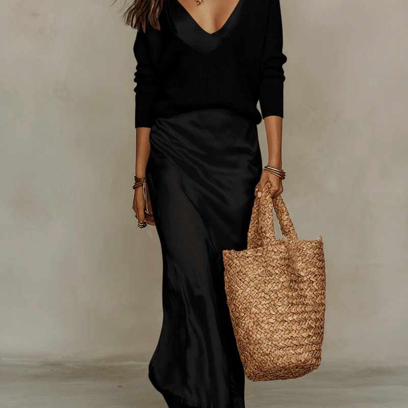 Sweater and maxi dress set in black
