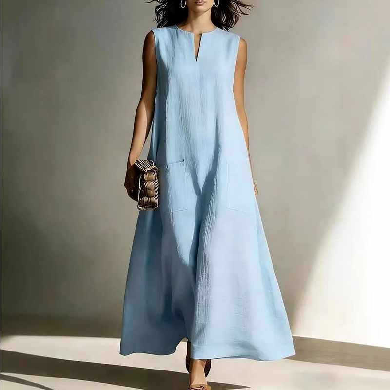 Split neckline sleeveless maxi dress, alternate view