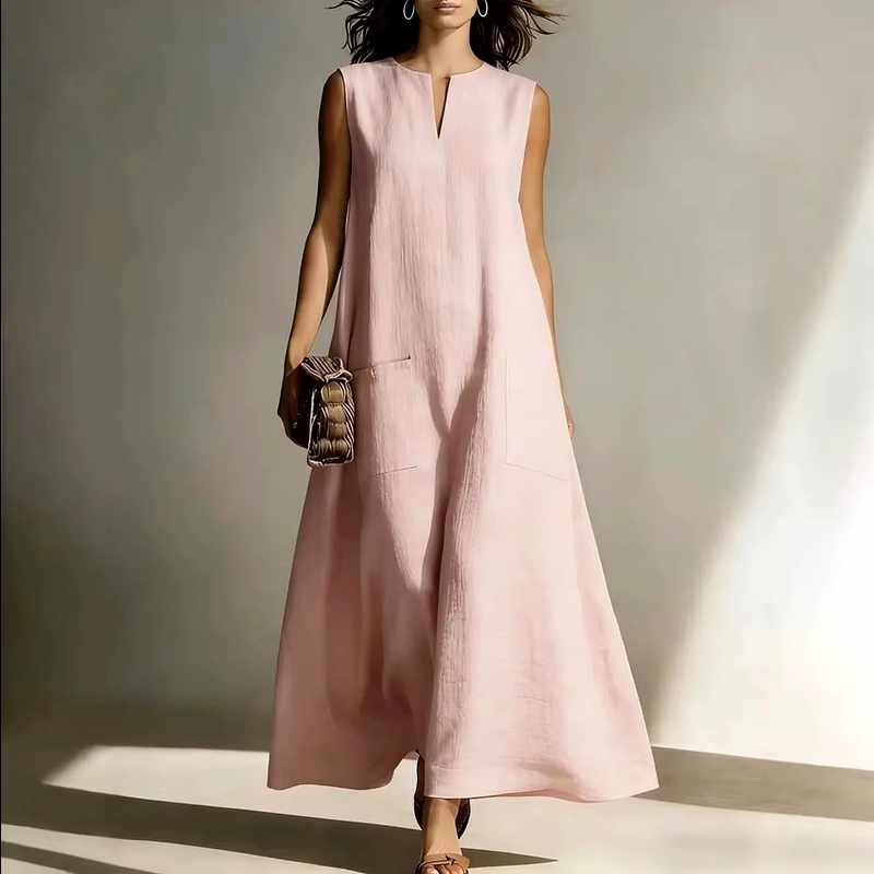 Split neckline sleeveless maxi dress, detail view