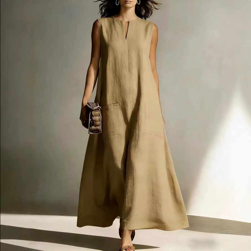 Split neckline sleeveless maxi dress, styled view