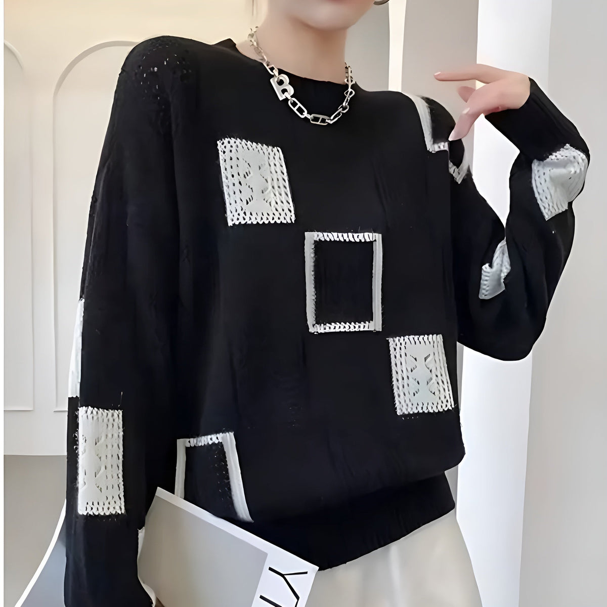 Printed crew neck sweater, alternate view