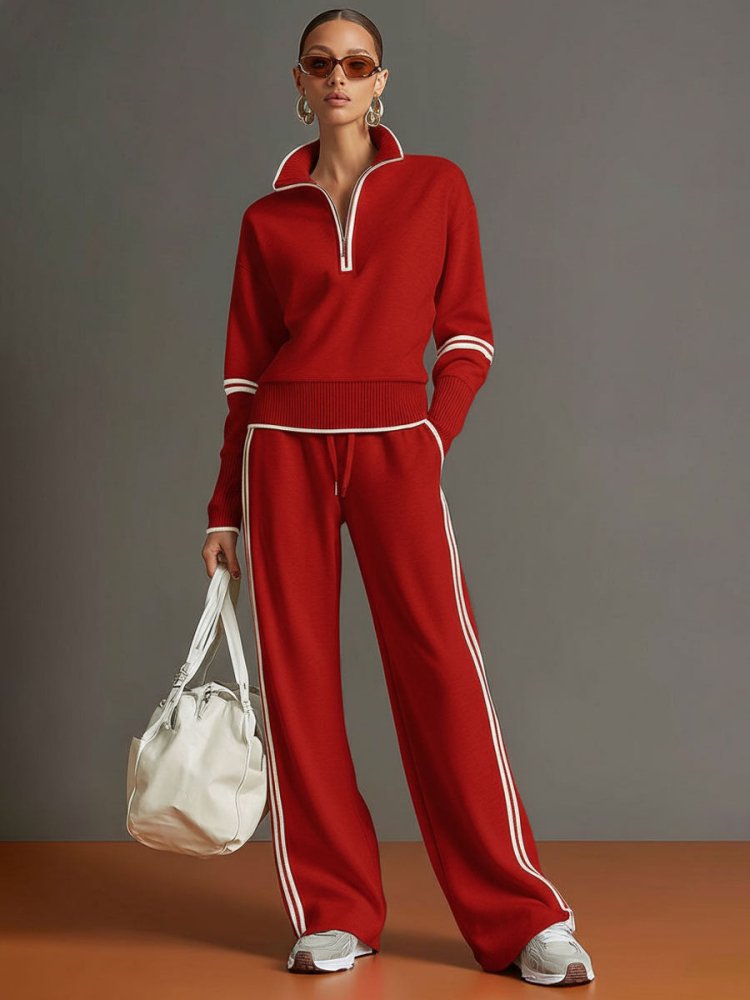 Half-zip wide-leg lounge set, detail view