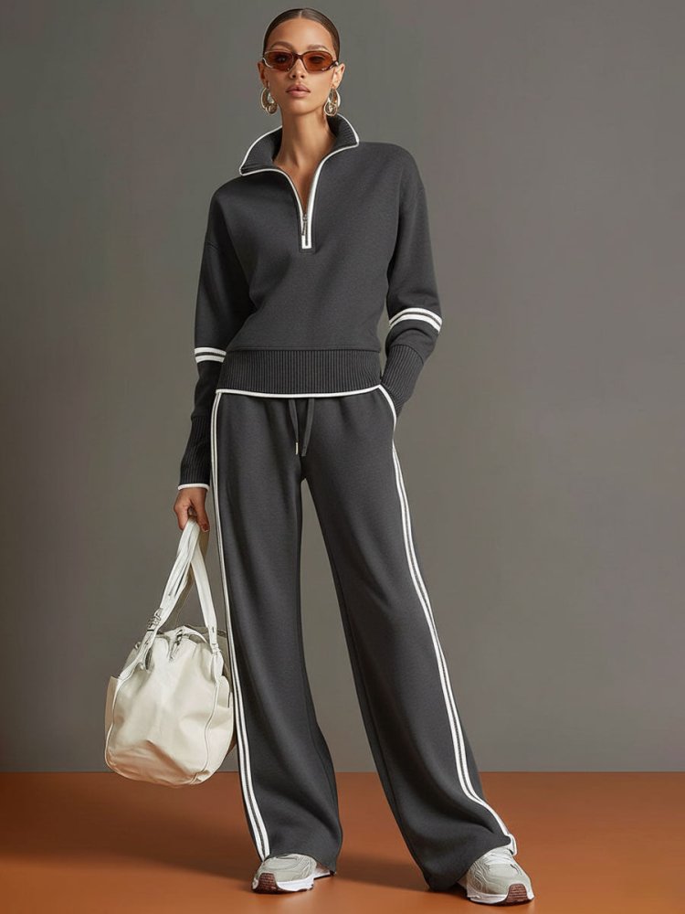 Half-zip wide-leg lounge set, back view