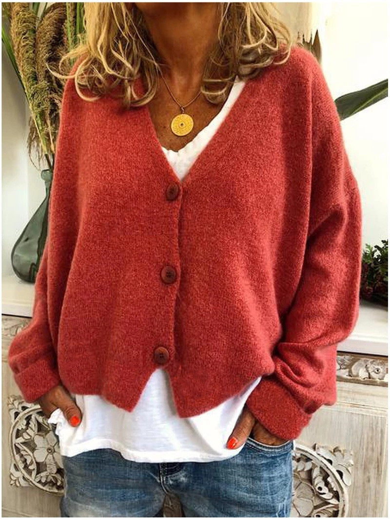 Everyday v-neck cardigan in orange-red