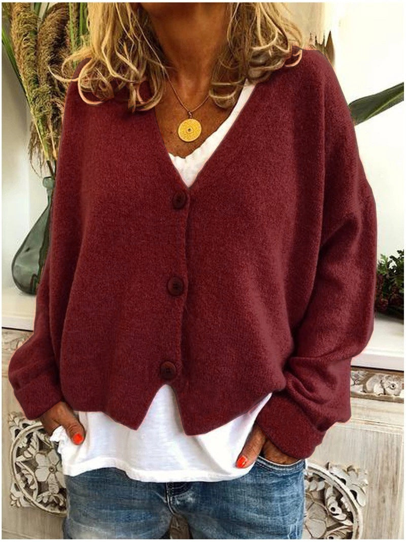Everyday v-neck cardigan in chestnut brown