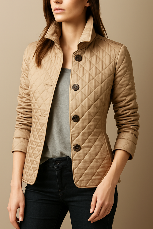 Quilted turn-down collar coat, alternate view