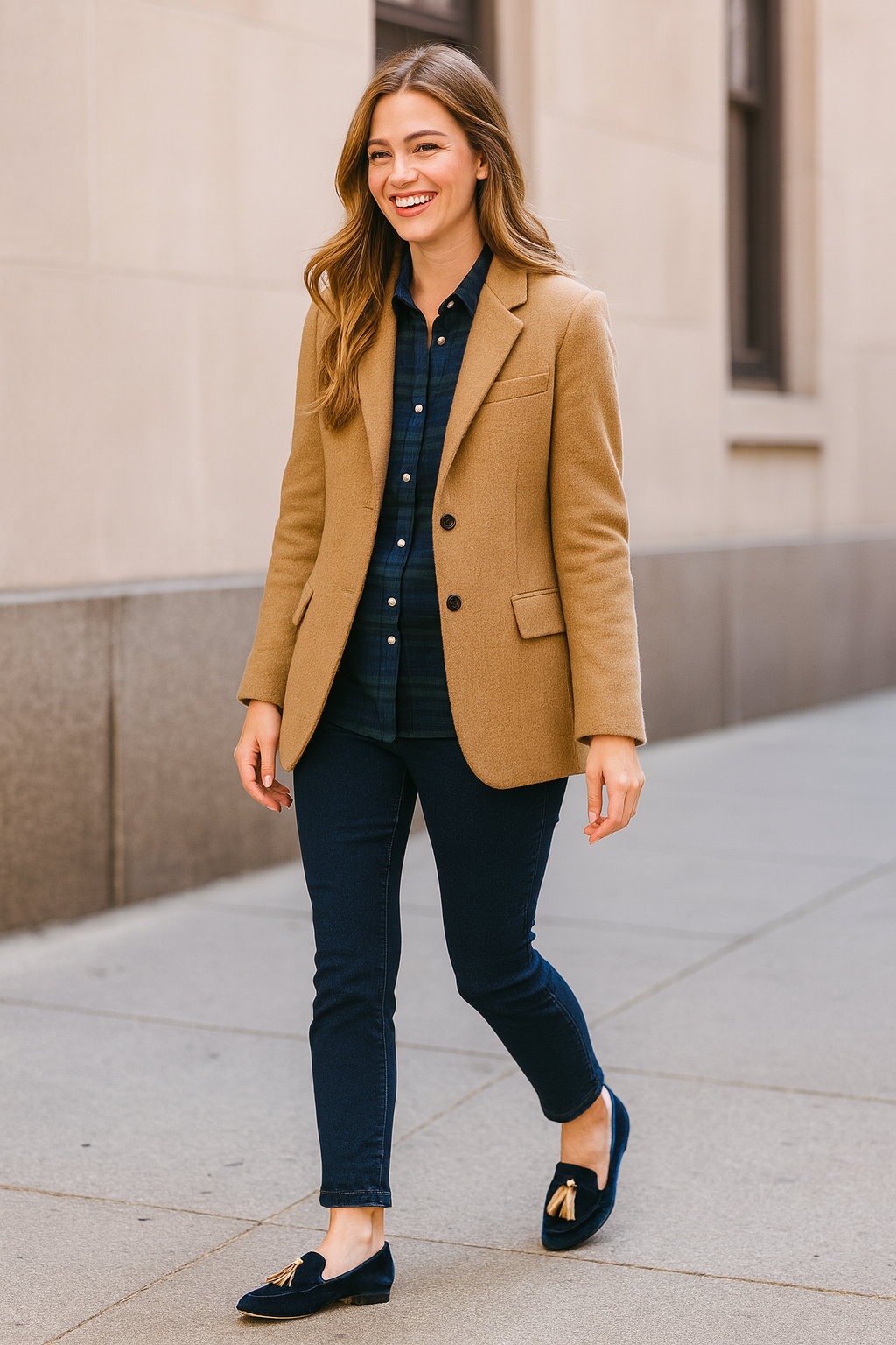 Tassel slip-on loafers in blue, front view