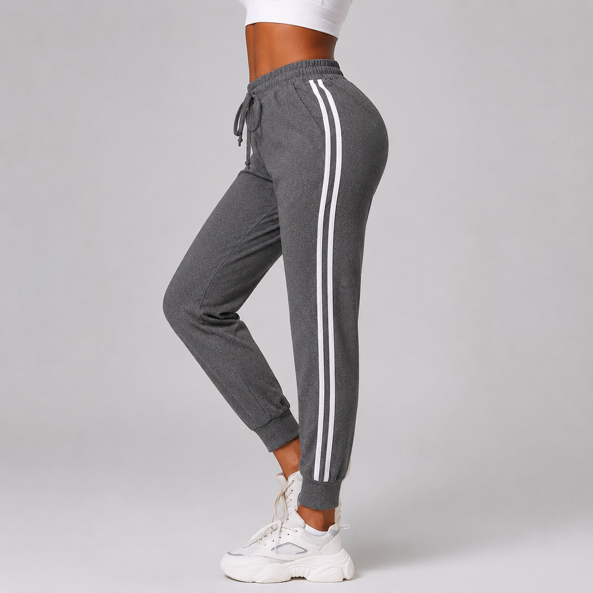 High waist stretch joggers, detail view