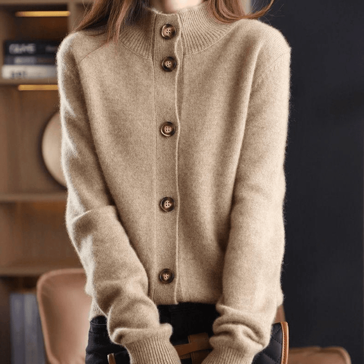 Shirt-inspired notched collar cardigan in khaki