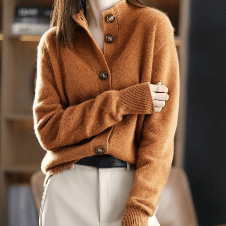 Shirt-inspired notched collar cardigan in orange