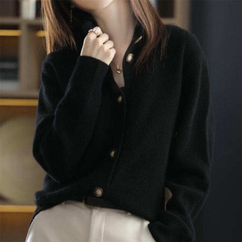 Shirt-inspired notched collar cardigan in black