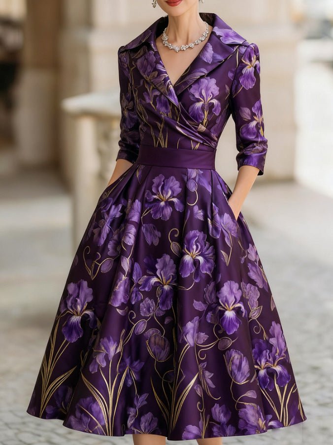 Structured floral midi dress, water ripple print