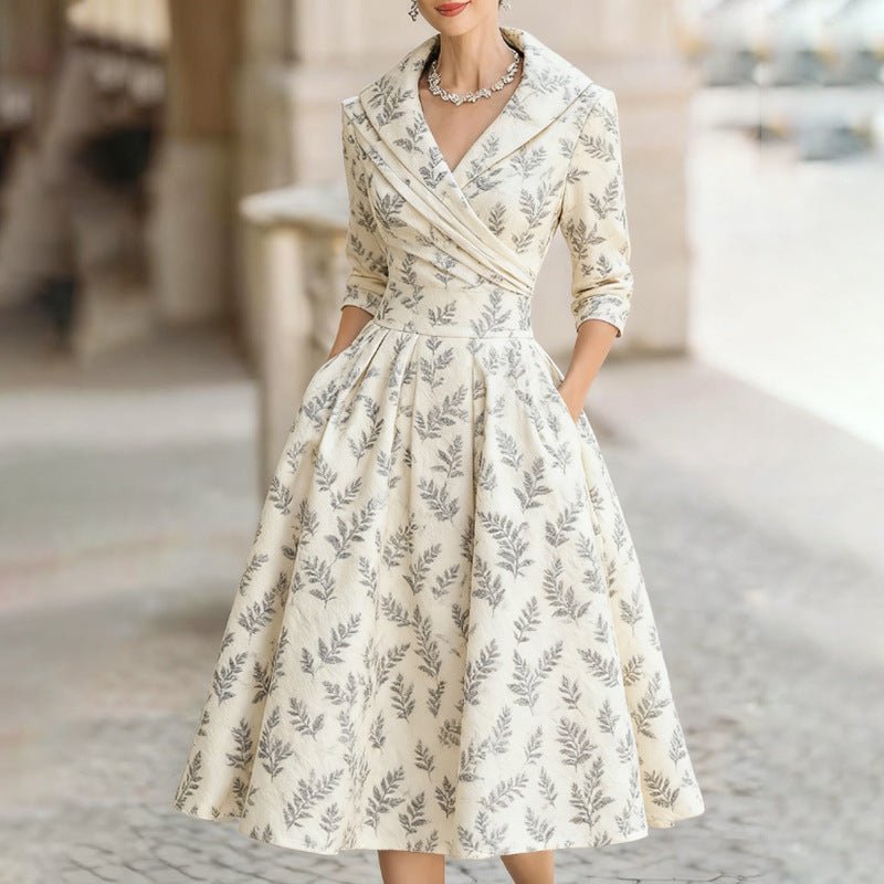 Structured floral midi dress in beige