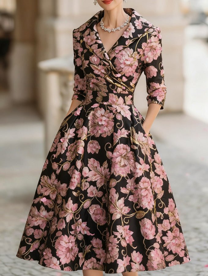 Structured floral midi dress in blue