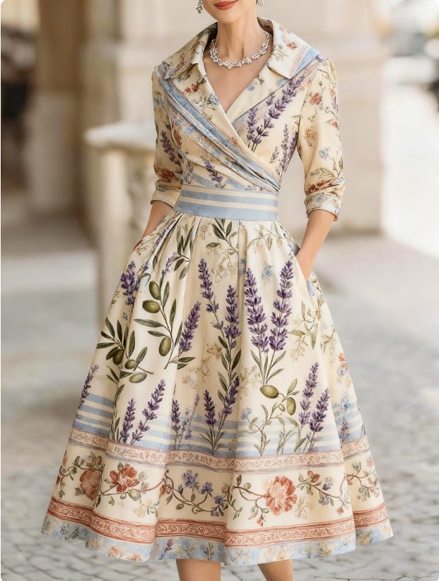 Structured floral midi dress in purple