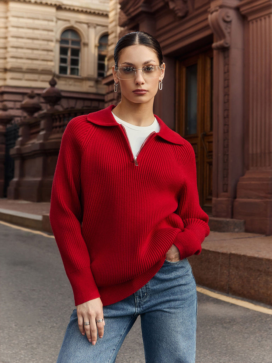 Ribbed zip-neck sweater, alternate view