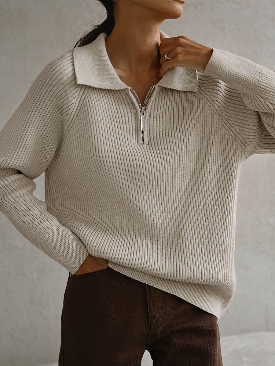 Ribbed zip-neck sweater, styled view