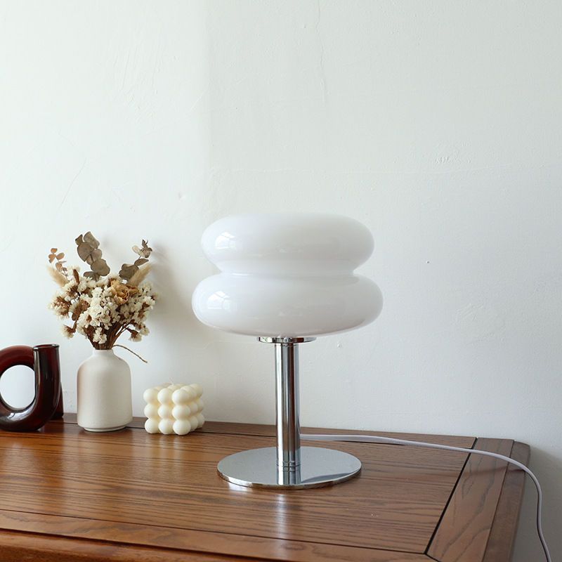 Retro Glass Table Lamp with Chrome Base, Italian-Inspired Design