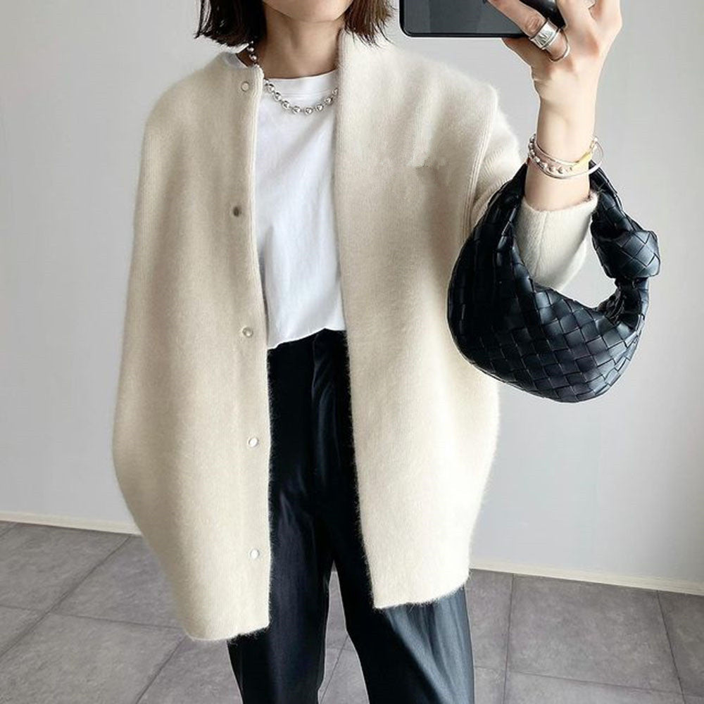 Longline button-front cardigan with pockets in white