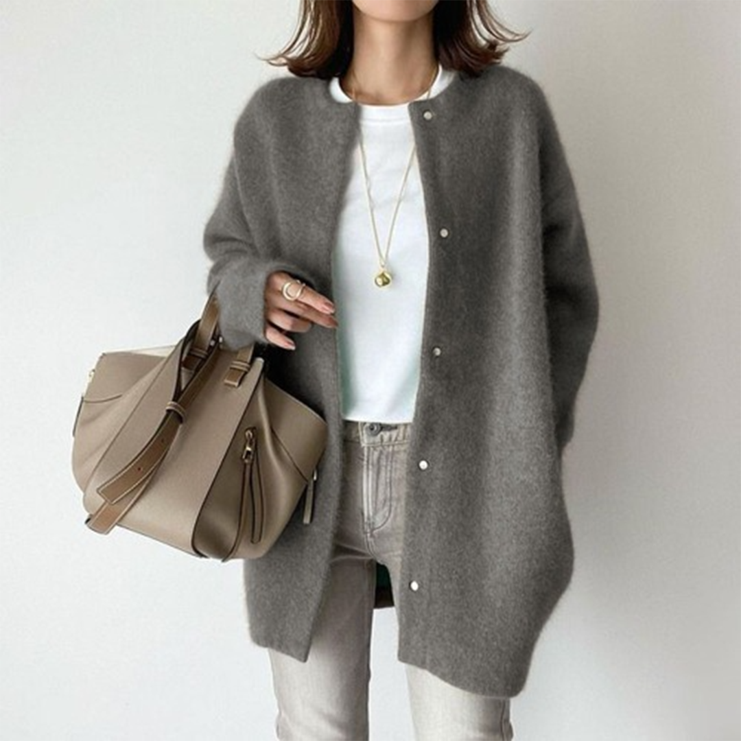 Longline button-front cardigan with pockets in gray