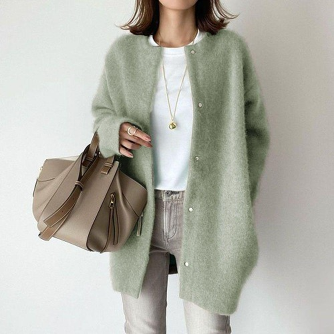 Longline button-front cardigan with pockets in green