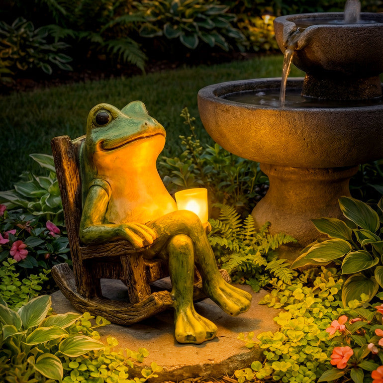 Solar-Powered Garden Frog Lantern