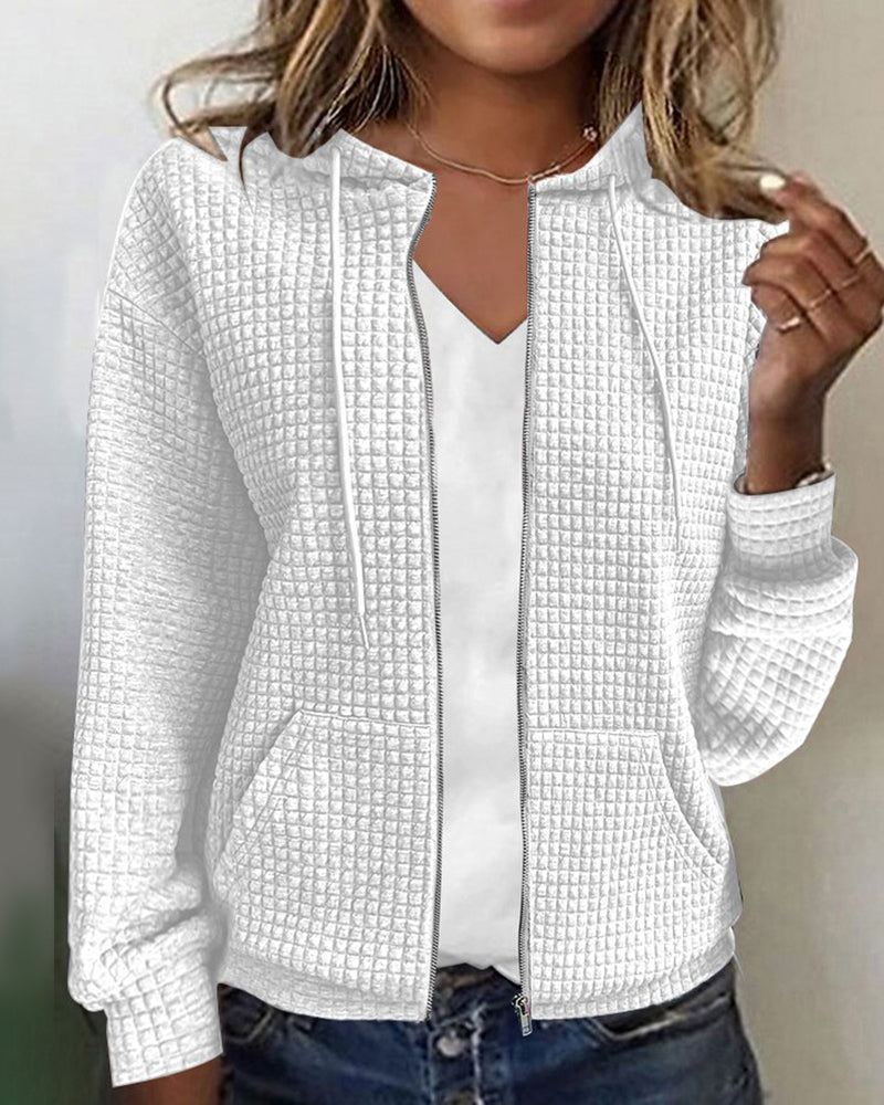 Textured zip-up hoodie in white