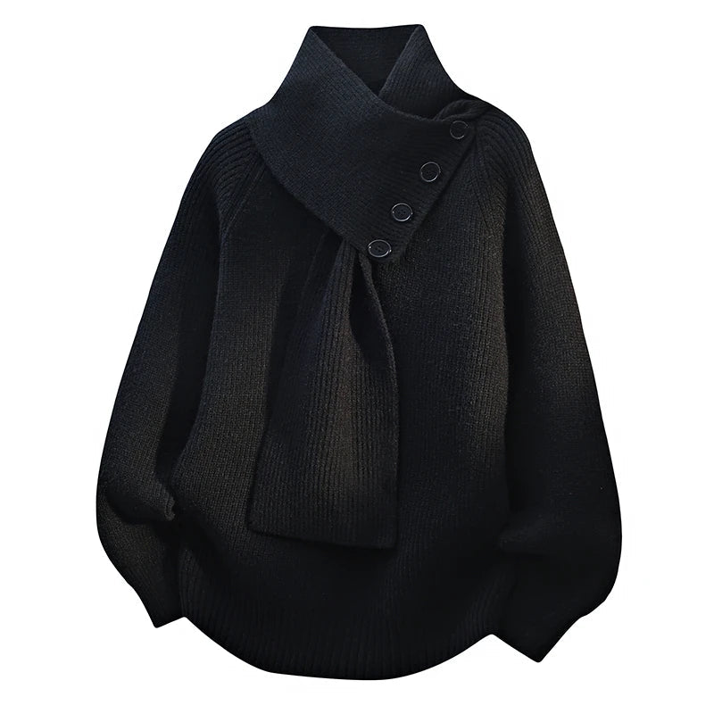 Buttoned shawl collar sweater, back view